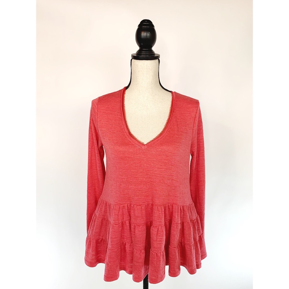DELETTA Anthro Pink Flowy Peplum Blouse Sz S